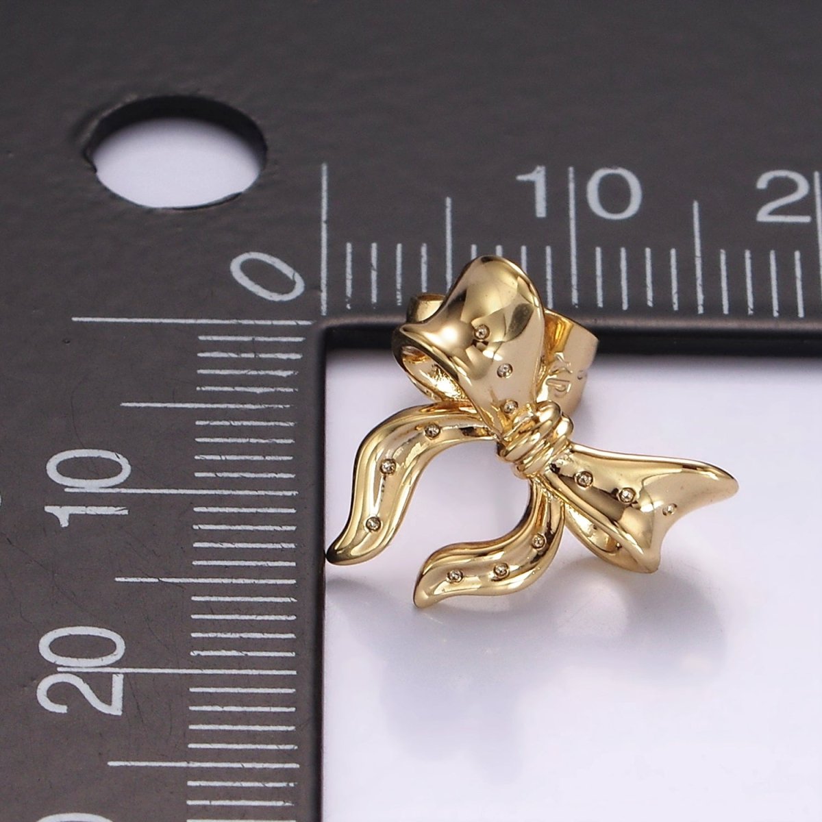 14K Gold Filled 14mm Coquette Ribbon Bow CZ Minimalist Stud Earrings | AB1128