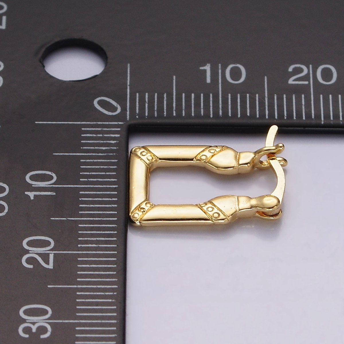 14K Gold Filled 15mm Dotted Lined Square French Lock Latch Hoop Earrings | AE965