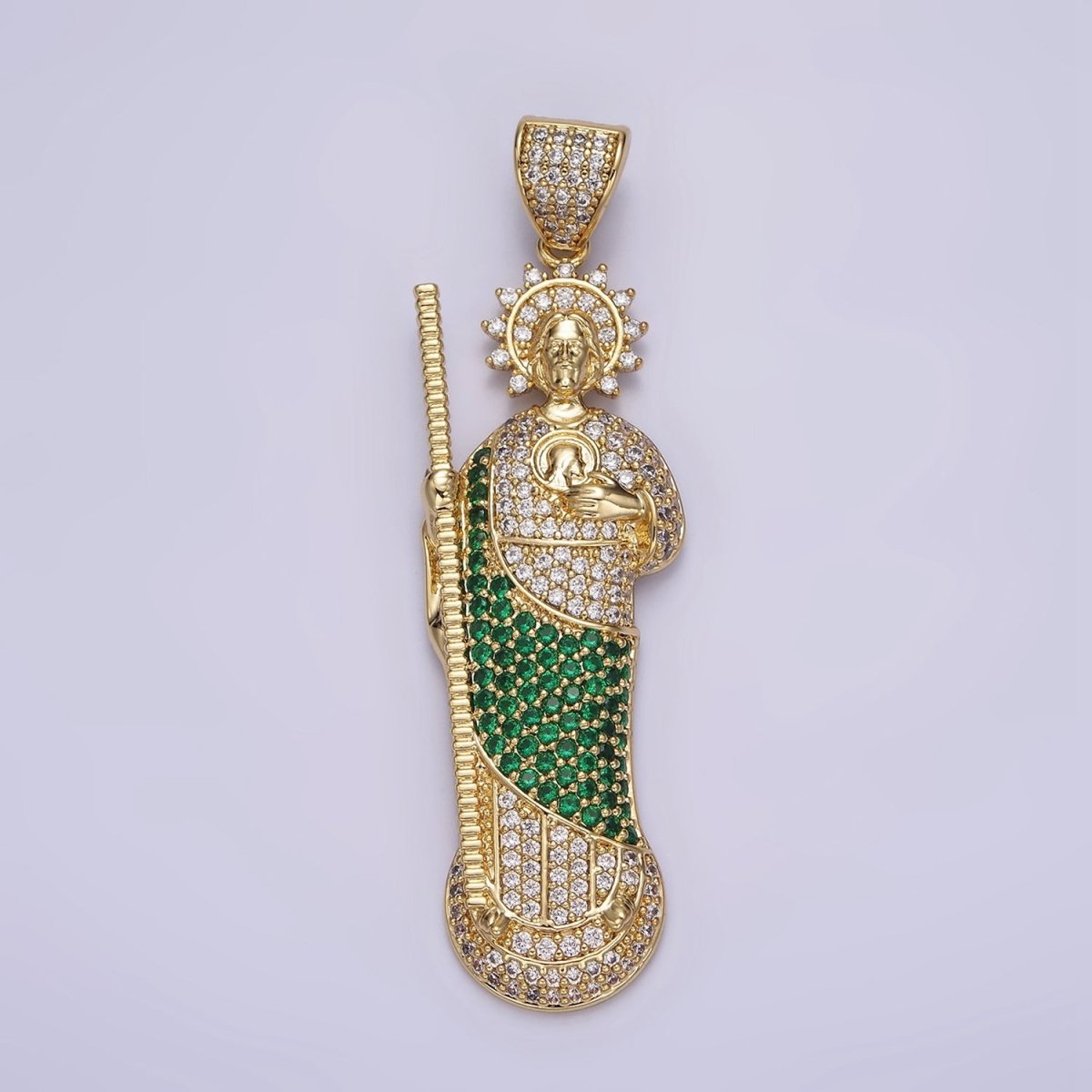 OS 14K Gold Filled 65mm Religious Saint Jude Green Robe Pendant | AA645