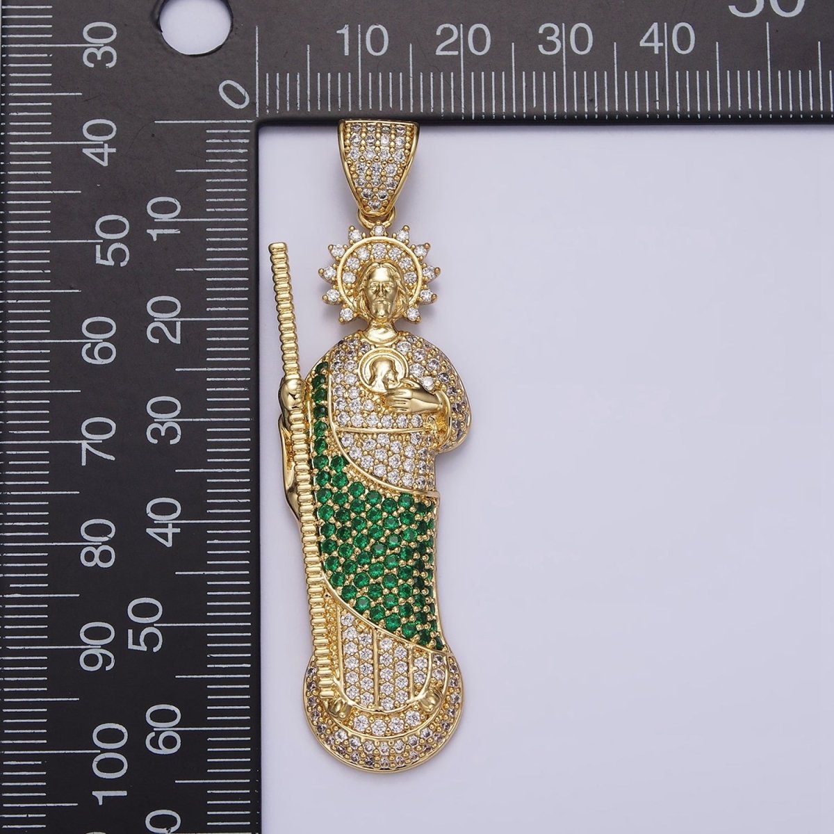OS 14K Gold Filled 65mm Religious Saint Jude Green Robe Pendant | AA645