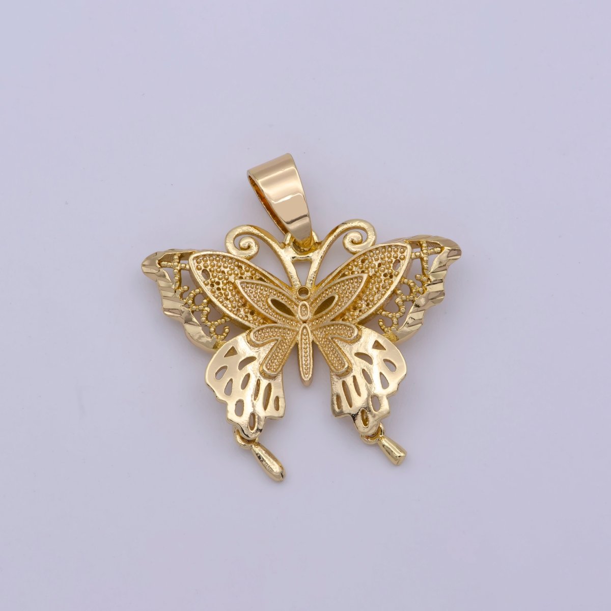 14K Gold Filled Antenna Butterfly Mask Insect Animal Beaded Filigree Pendant | N-1428