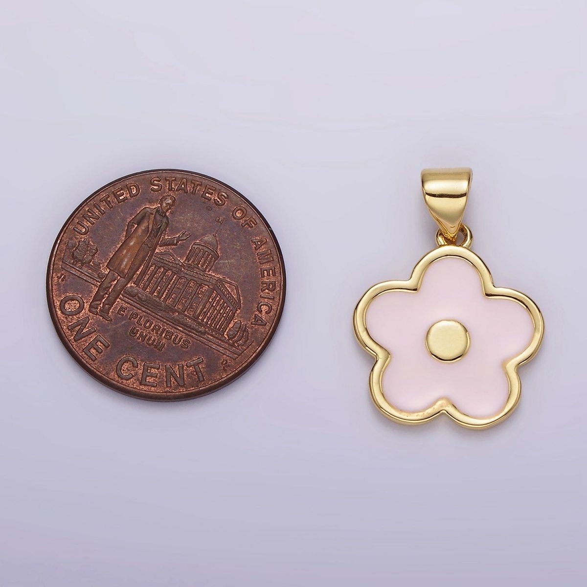 14K Gold Filled Baby Pink Daisy Flower Enamel Pendant | AH078