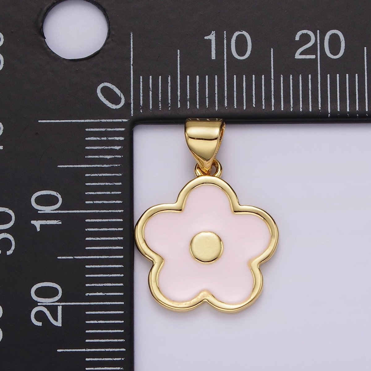 14K Gold Filled Baby Pink Daisy Flower Enamel Pendant | AH078