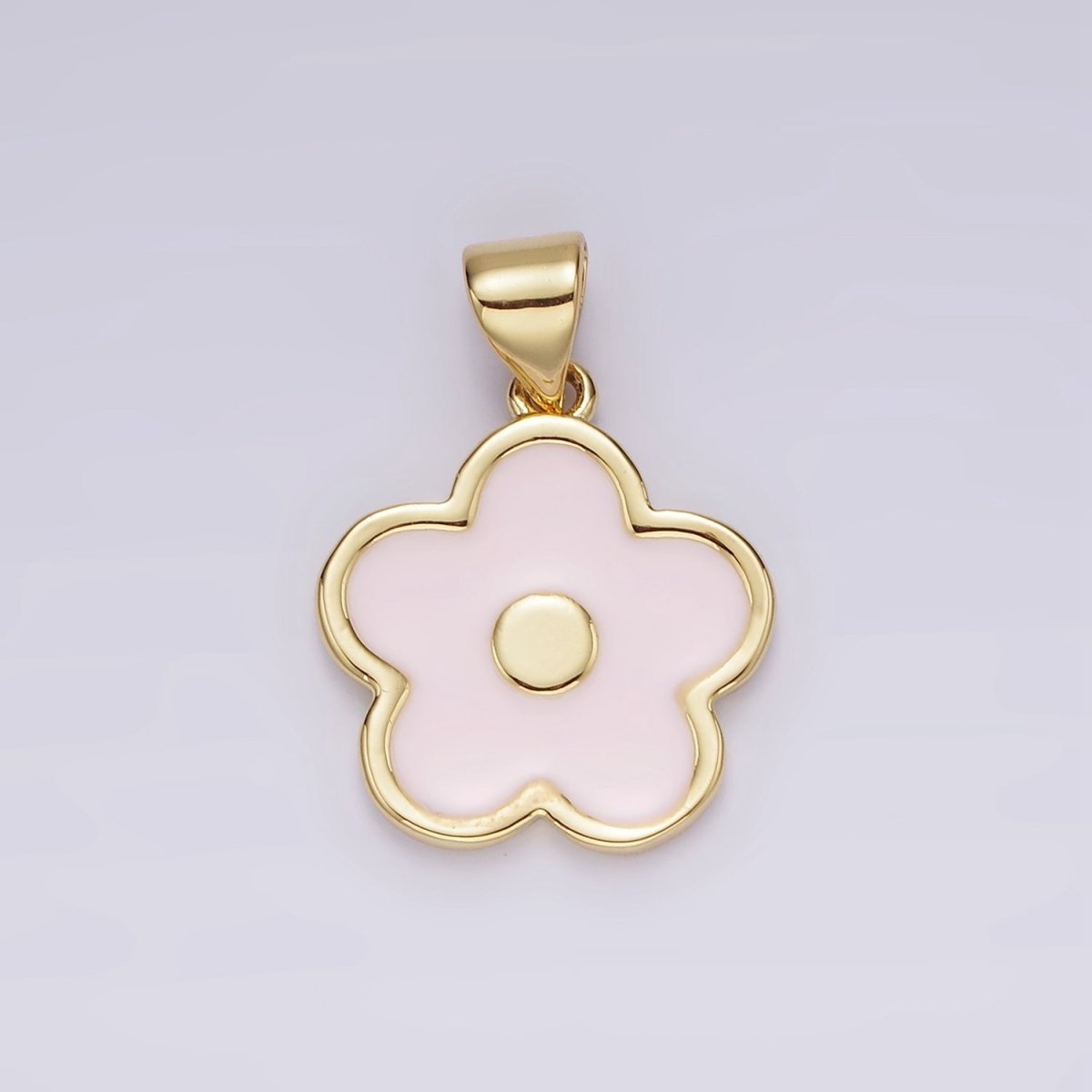 14K Gold Filled Baby Pink Daisy Flower Enamel Pendant | AH078