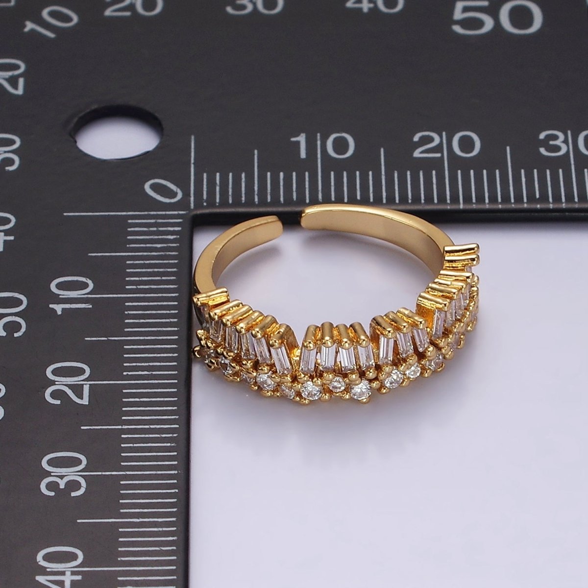 OS 14K Gold Filled Clear Baguette CZ Lined Adjustable Ring | O-607