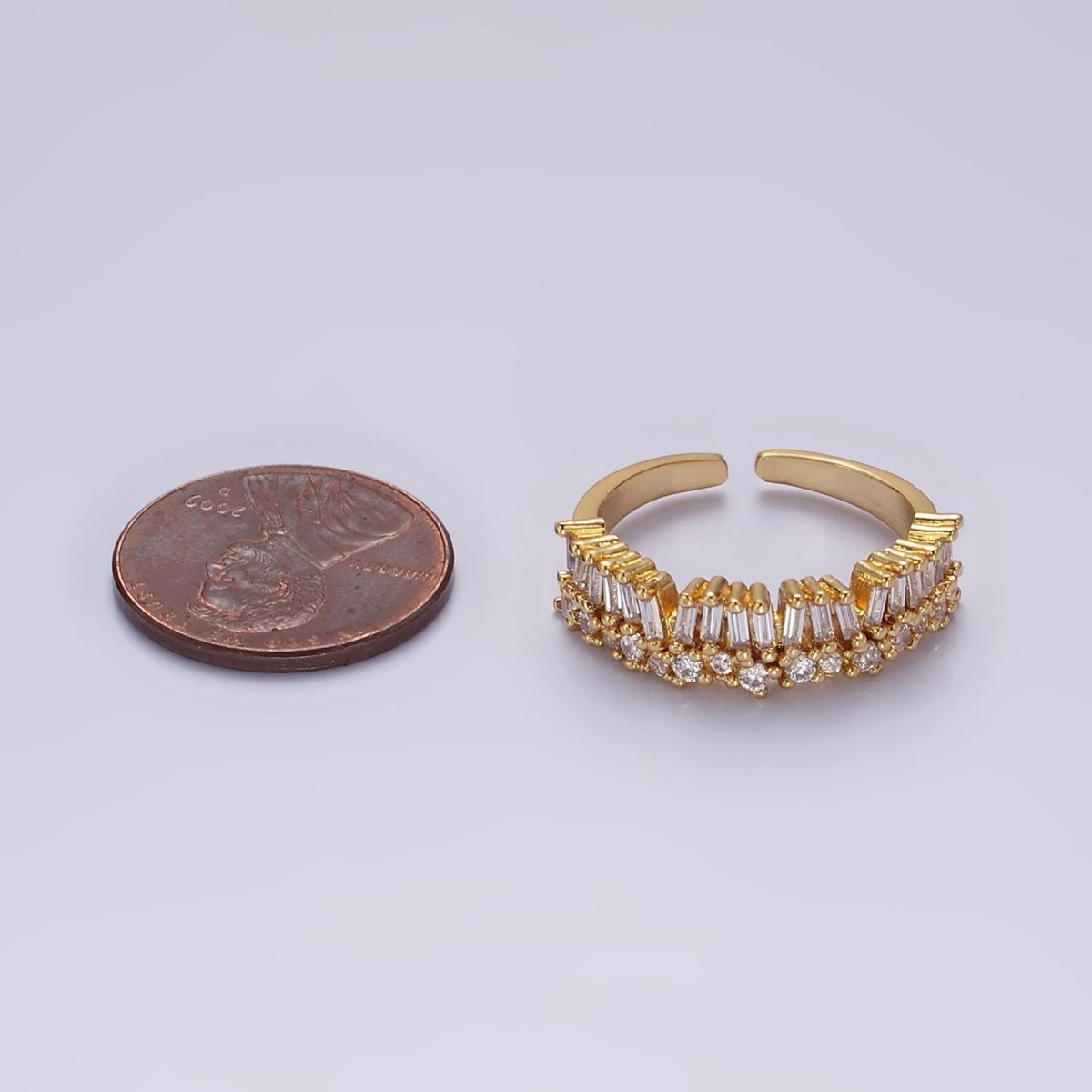 OS 14K Gold Filled Clear Baguette CZ Lined Adjustable Ring | O-607