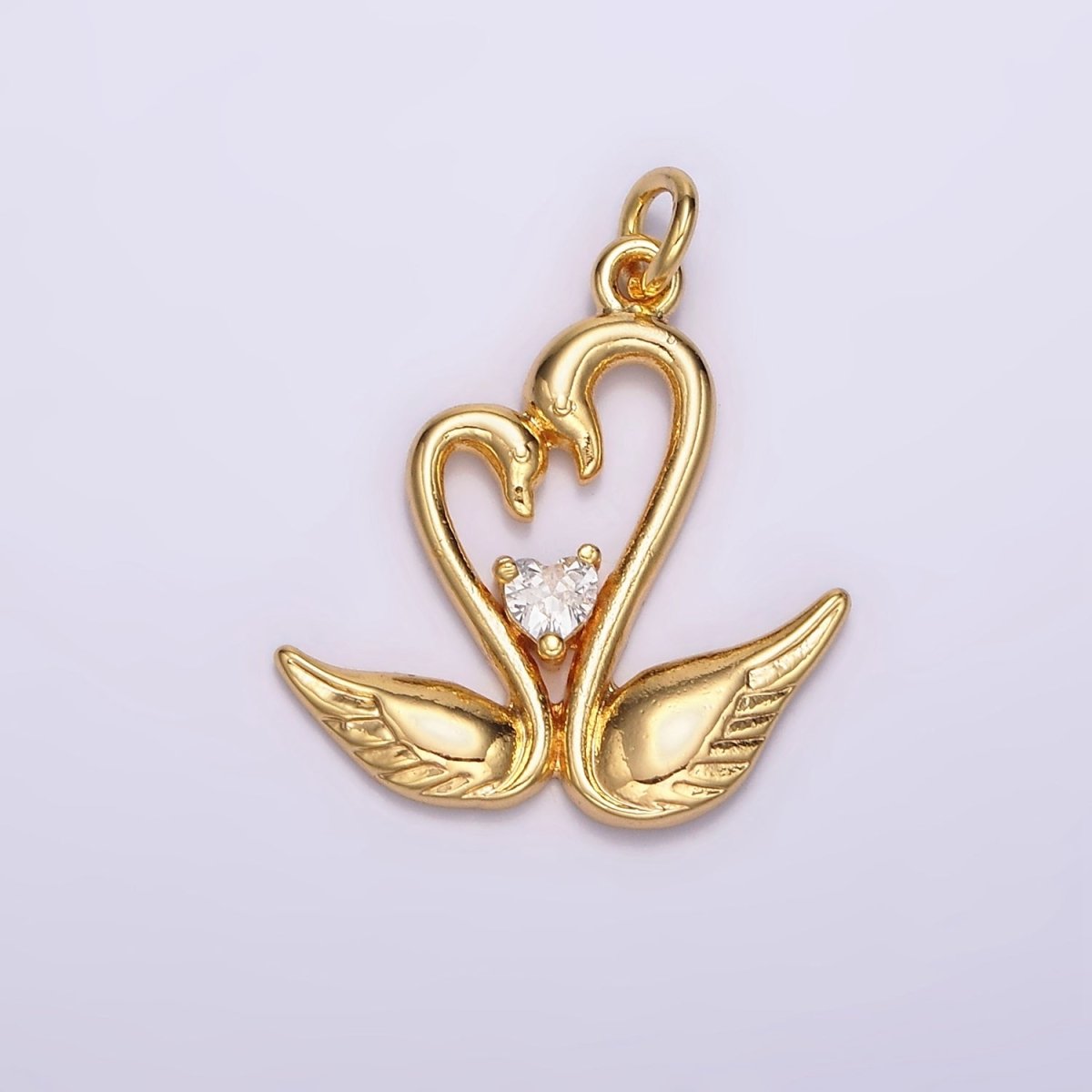 14K Gold Filled Clear CZ Heart Swan Bird Animal Charm | AC880