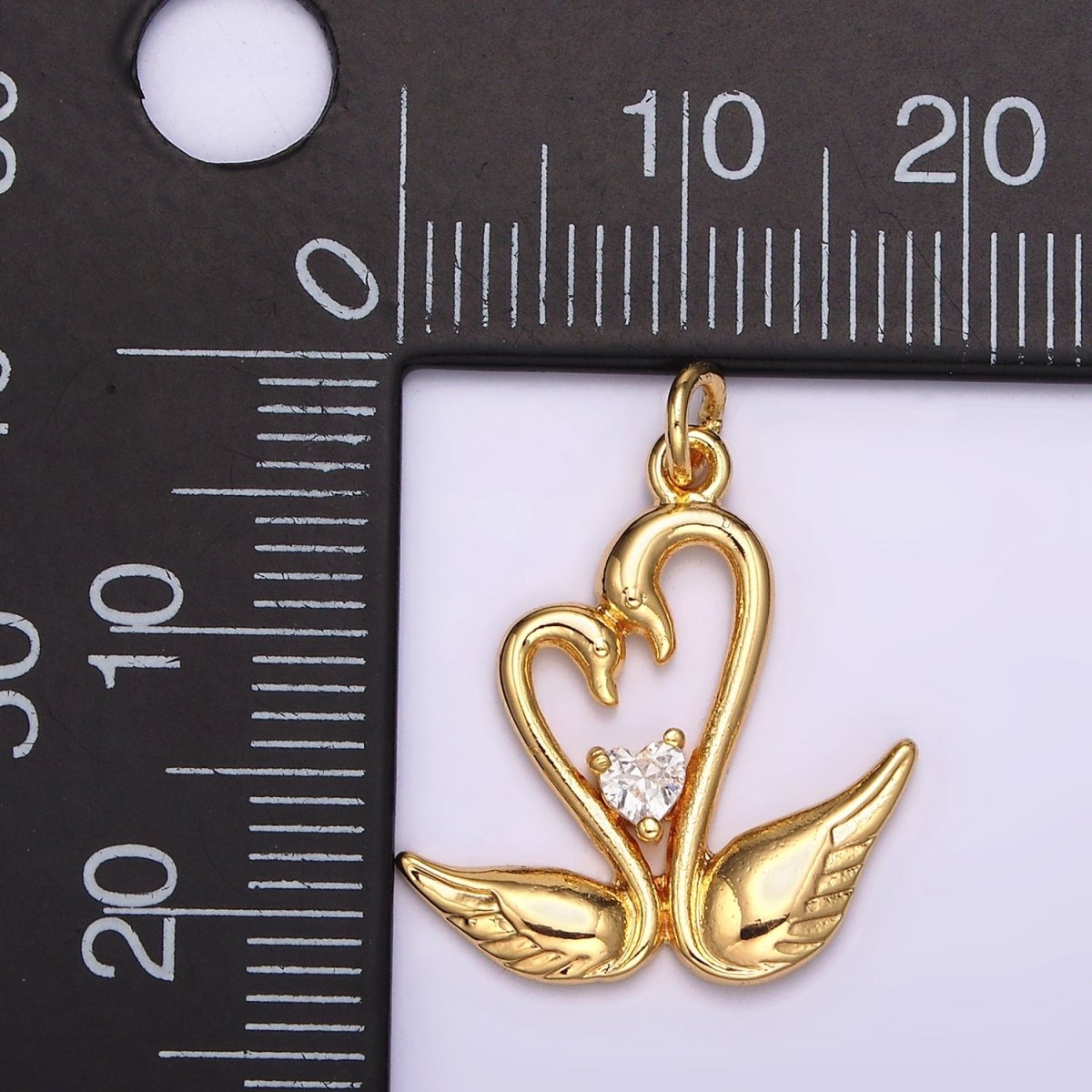 14K Gold Filled Clear CZ Heart Swan Bird Animal Charm | AC880