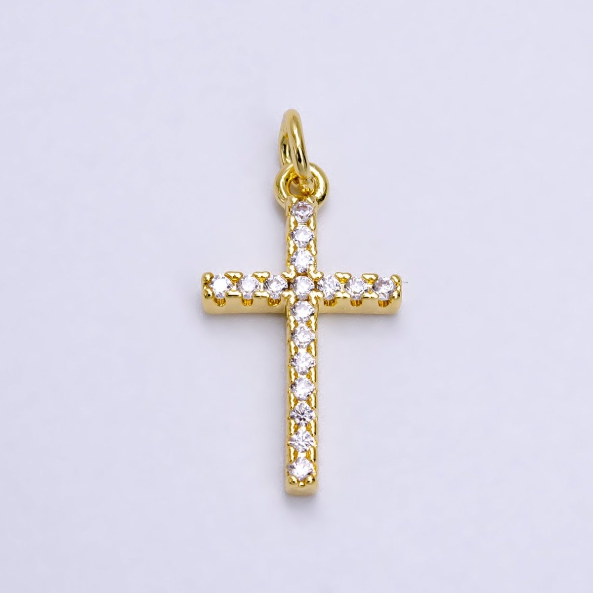 14K Gold Filled Clear Micro Paved CZ Religious Latin Cross Charm | AG271