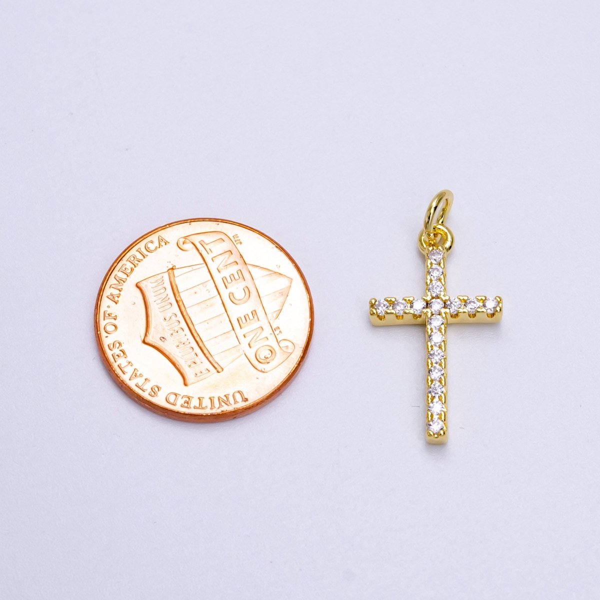14K Gold Filled Clear Micro Paved CZ Religious Latin Cross Charm | AG271