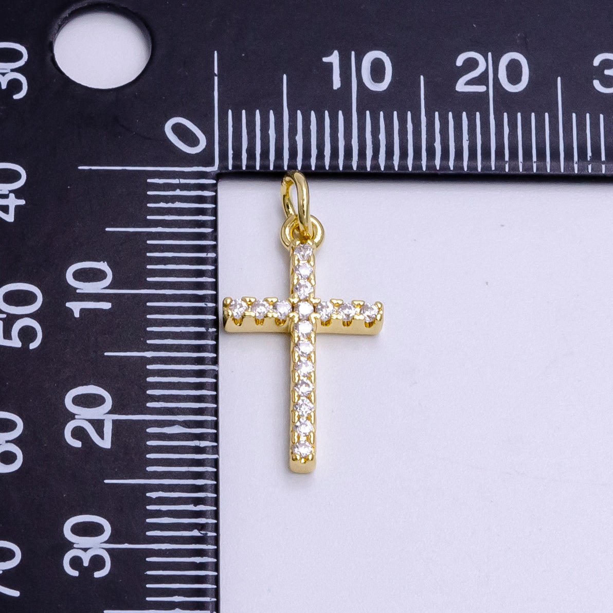 14K Gold Filled Clear Micro Paved CZ Religious Latin Cross Charm | AG271