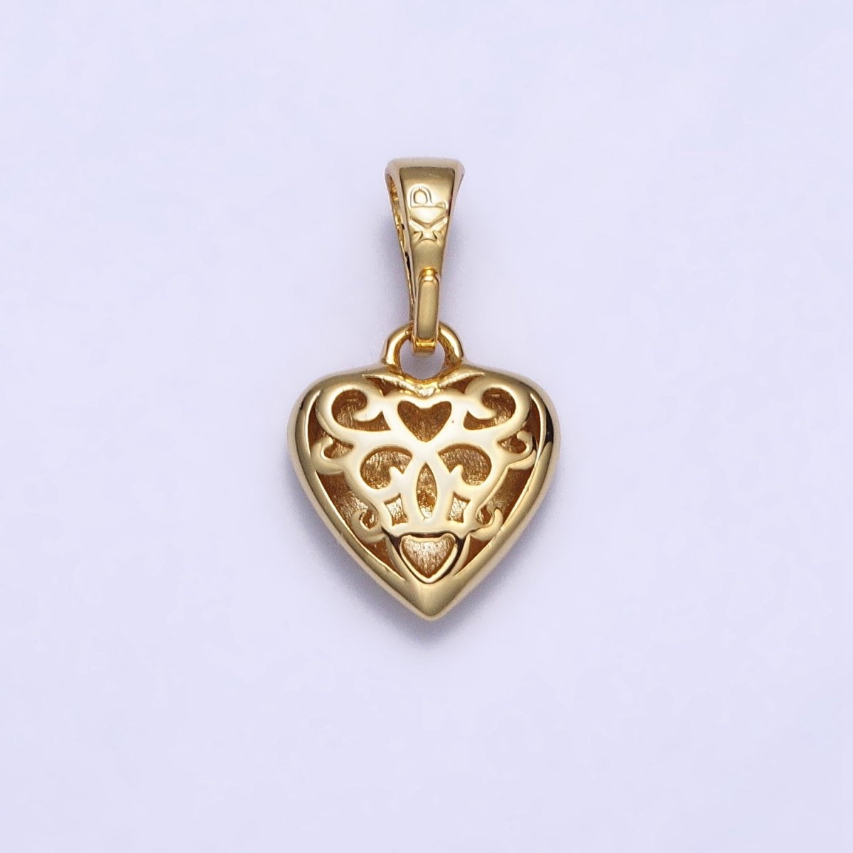 OS 14K Gold Filled Double Sided Heart Filigree Mini Valentine Pendant | AA040
