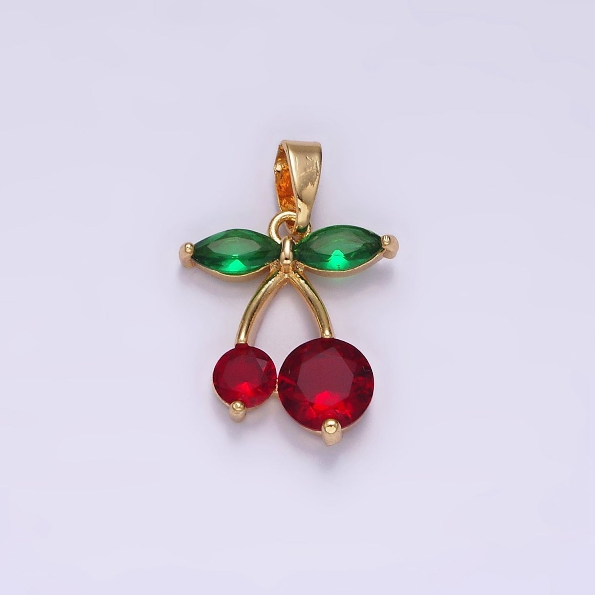 14K Gold Filled Red CZ Cherry Fruit Pendant | N1831