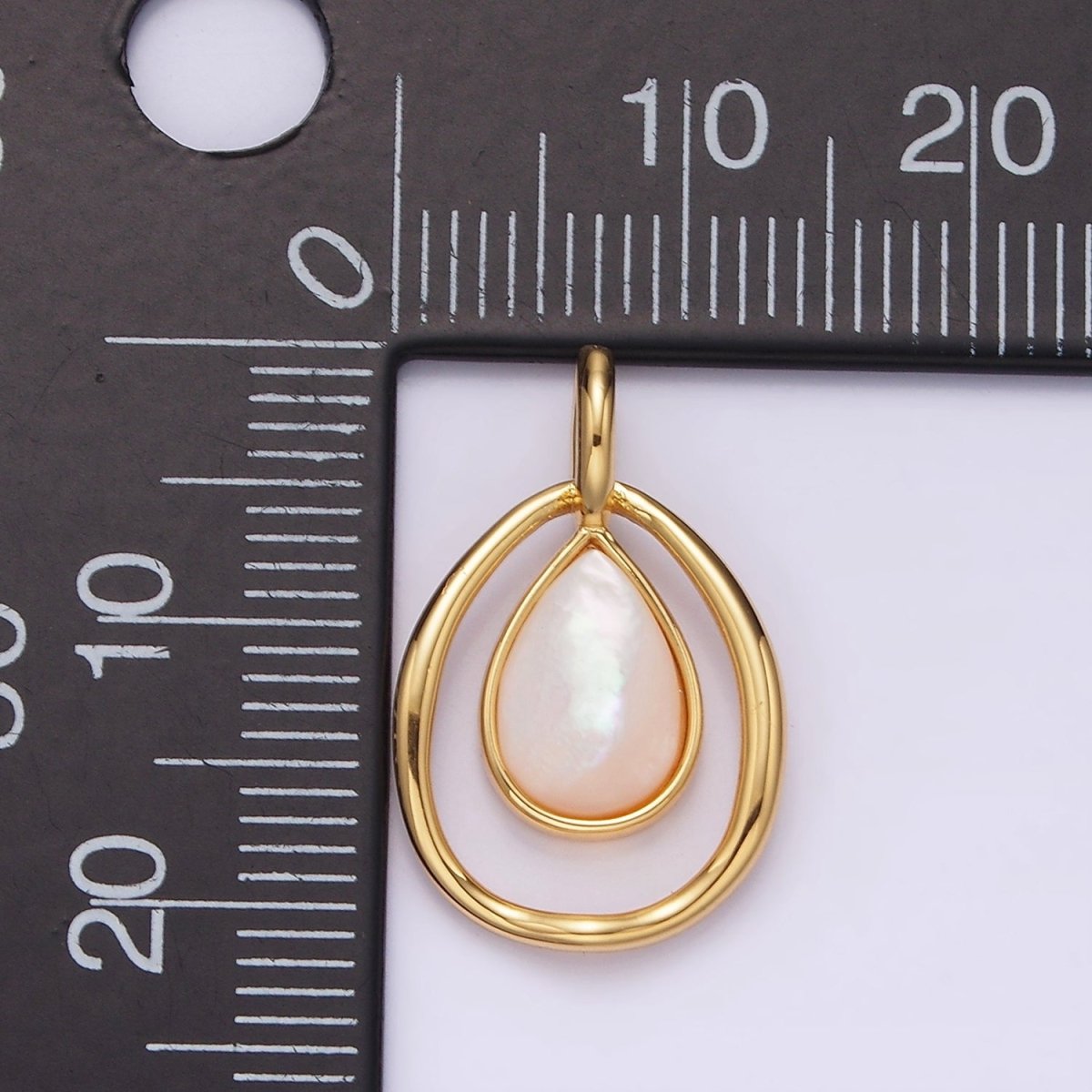 14K Gold Filled Shell Pearl Teardrop Double Bezel Open Pendant | N-1804