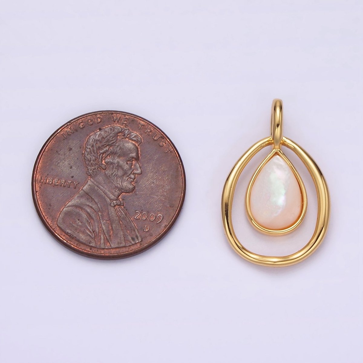 14K Gold Filled Shell Pearl Teardrop Double Bezel Open Pendant | N-1804