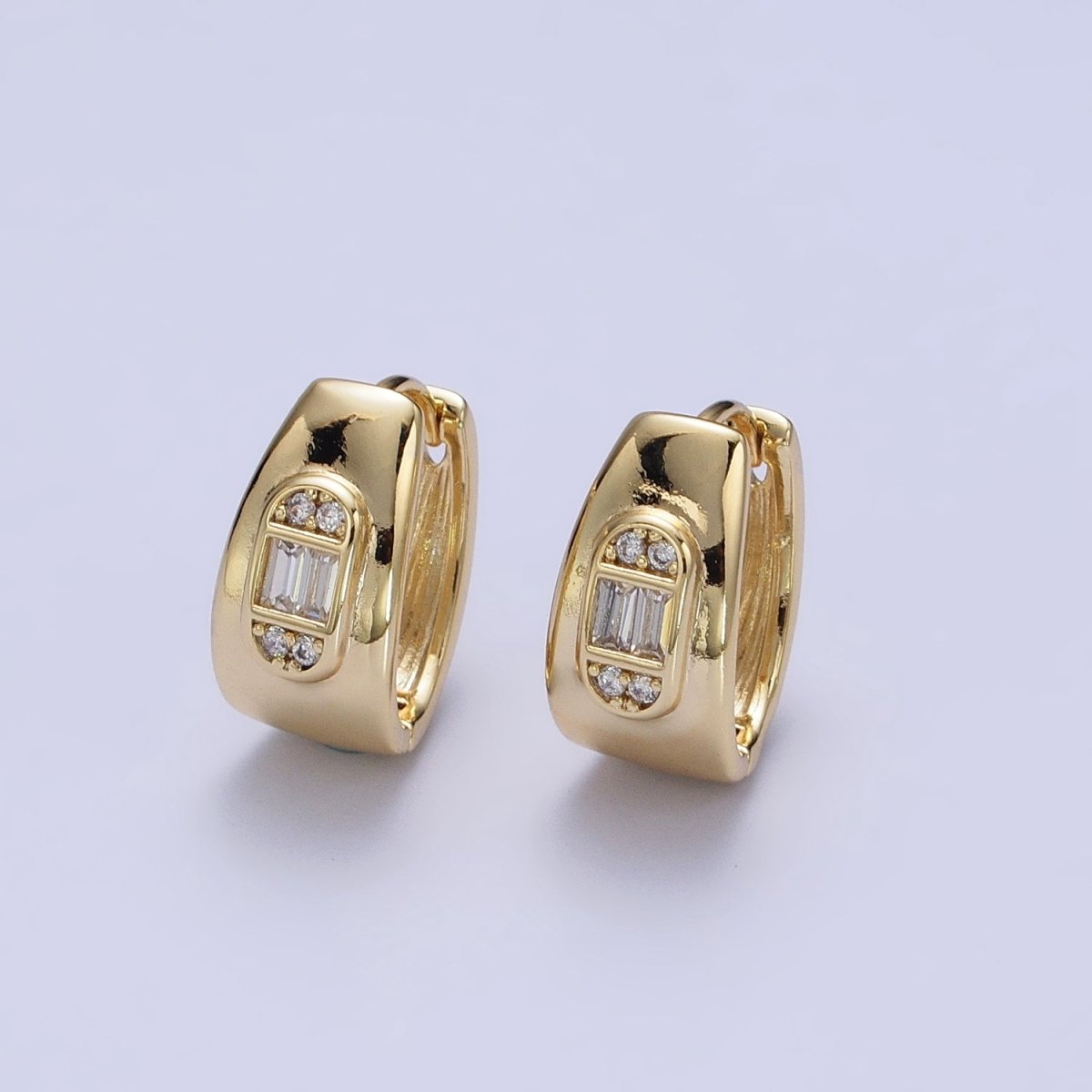 14K Gold Filled Wide Oblong Clear CZ 15mm Wide Huggie Earrings | AB270