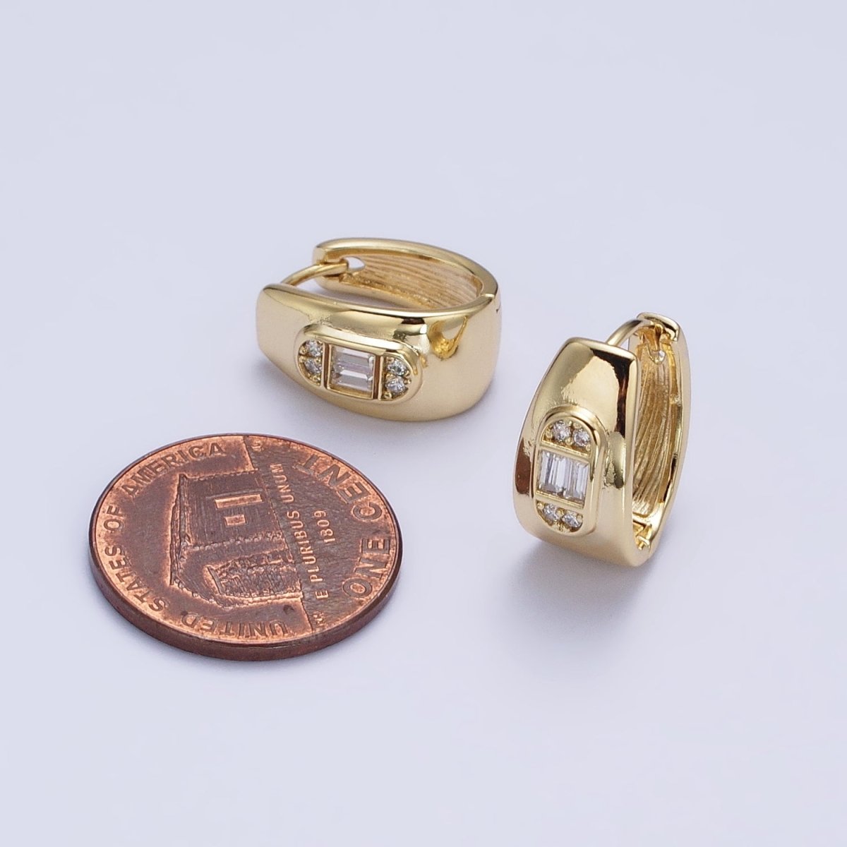 14K Gold Filled Wide Oblong Clear CZ 15mm Wide Huggie Earrings | AB270