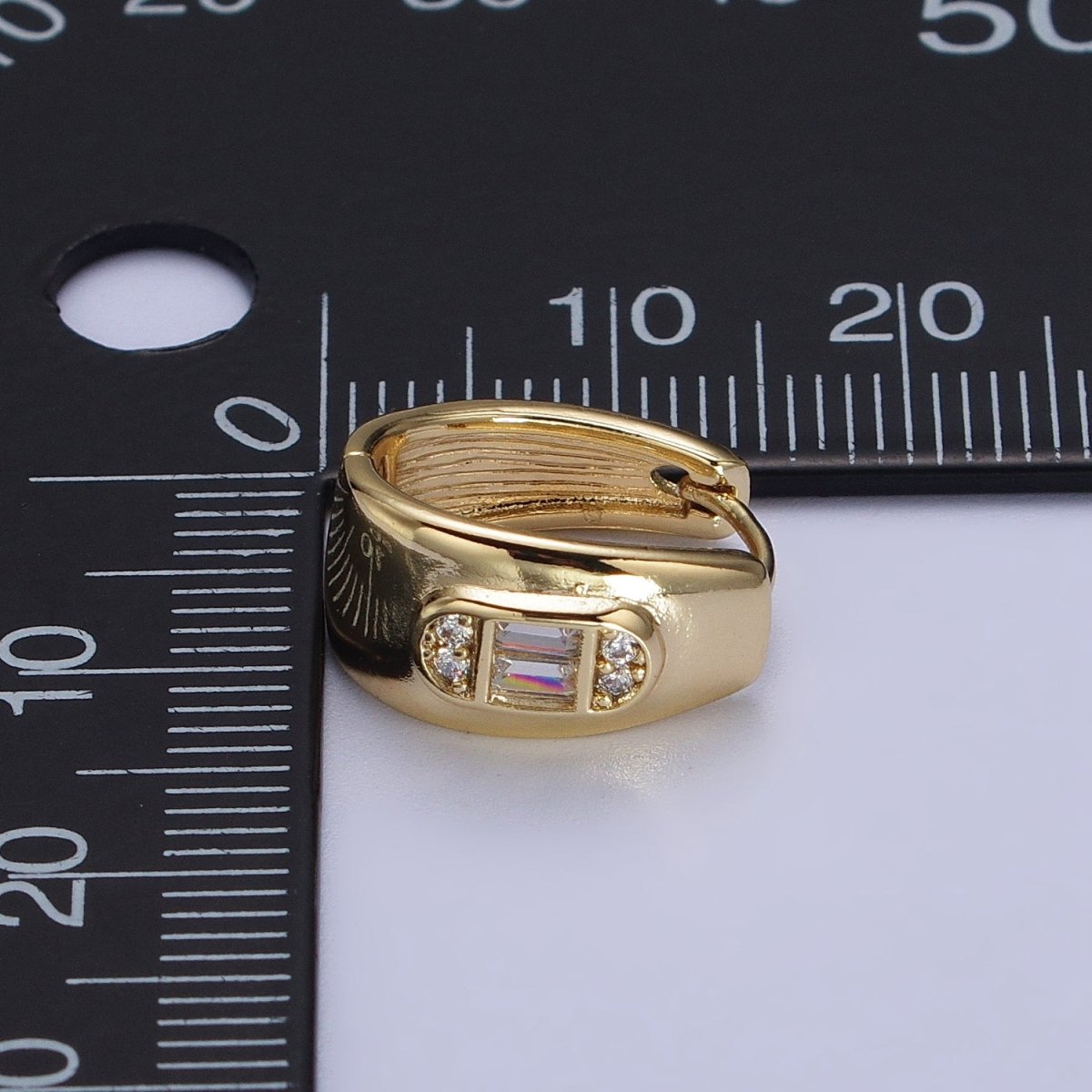 14K Gold Filled Wide Oblong Clear CZ 15mm Wide Huggie Earrings | AB270