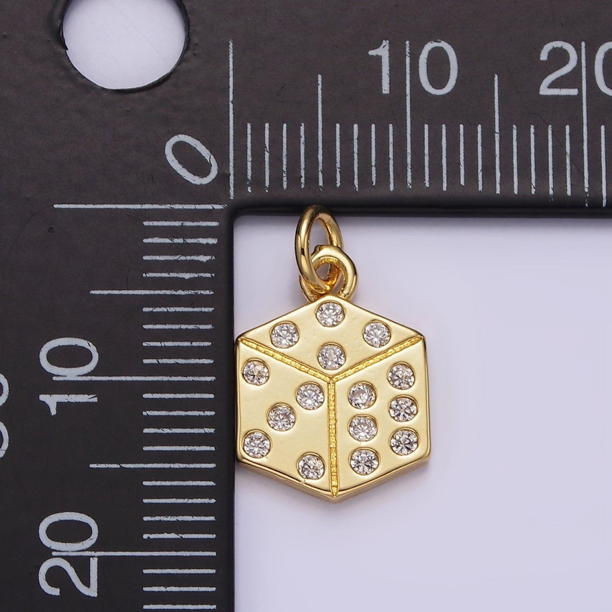 16K Gold Filled Clear CZ Dotted Gambling Dice Cube Charm | AG158