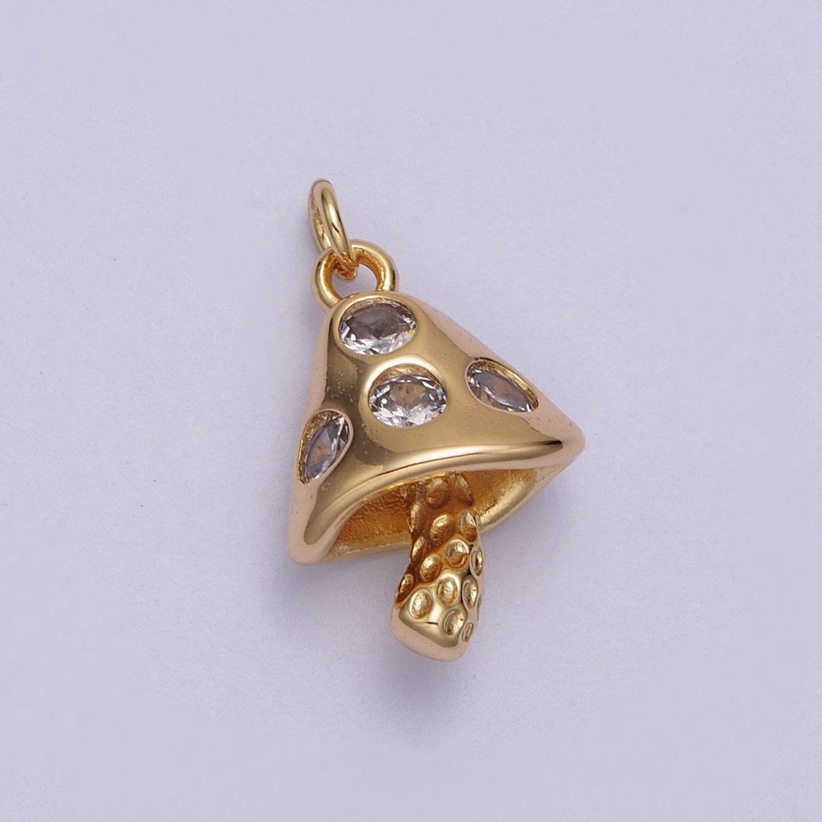 16K Gold Filled Mushroom Clear CZ Plant Fungus Charm  E-076