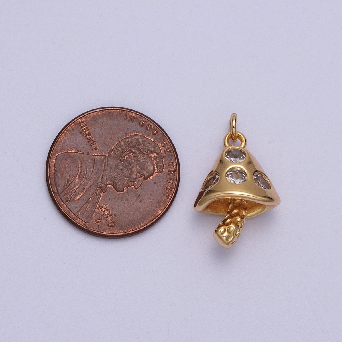 16K Gold Filled Mushroom Clear CZ Plant Fungus Charm  E-076