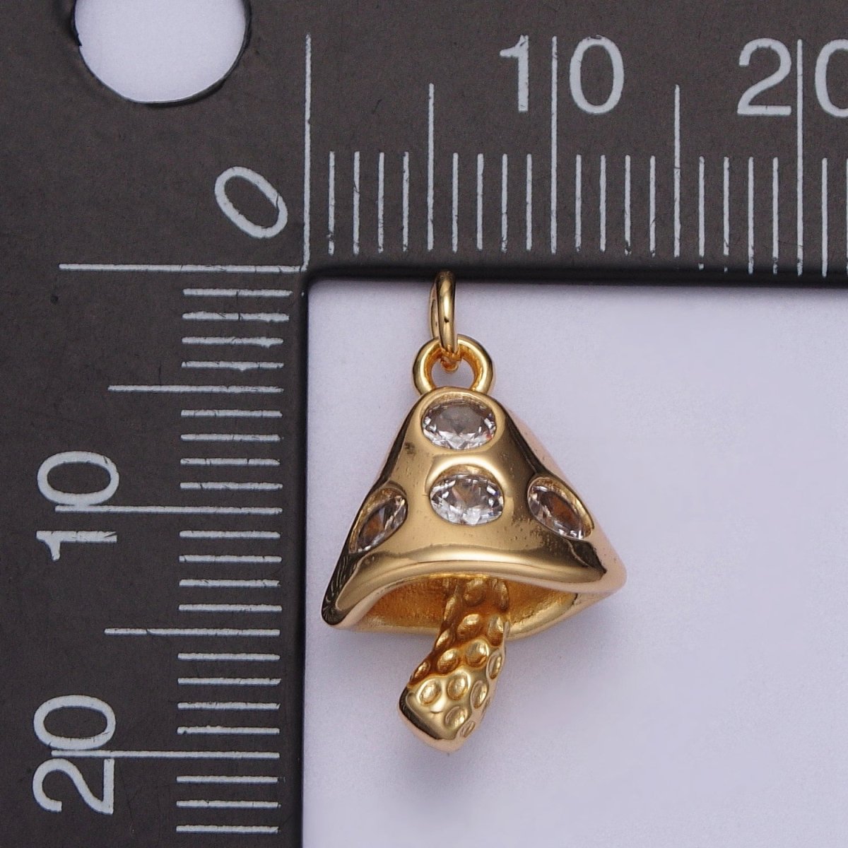 16K Gold Filled Mushroom Clear CZ Plant Fungus Charm  E-076