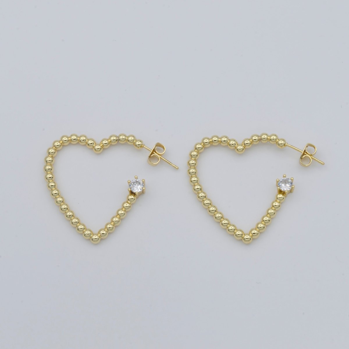 OS 1pair Golden Dotted Heart with Single Crystal Huggies Earrings CZ Gold Filled Tiny Love Heart Shape Casual Daily Wear Earring Jewelry V-043