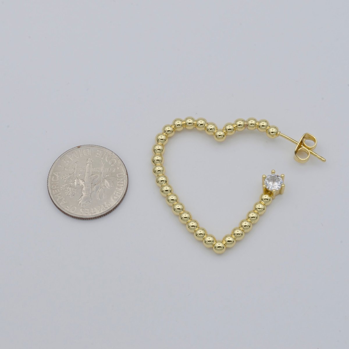 OS 1pair Golden Dotted Heart with Single Crystal Huggies Earrings CZ Gold Filled Tiny Love Heart Shape Casual Daily Wear Earring Jewelry V-043