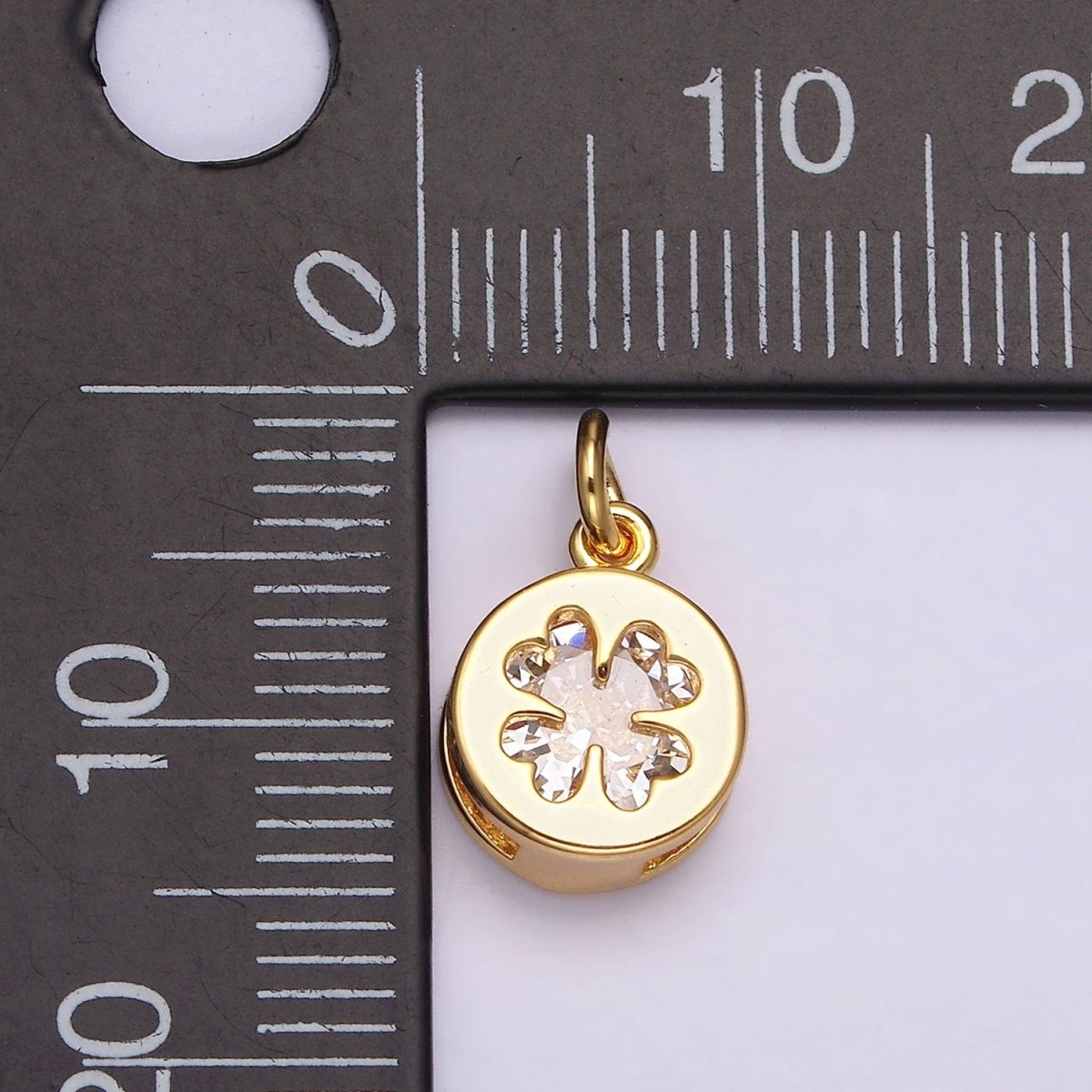 24K Gold Filled Clear CZ Quatrefoil Clover Round Mini Add-On Charm | AC873