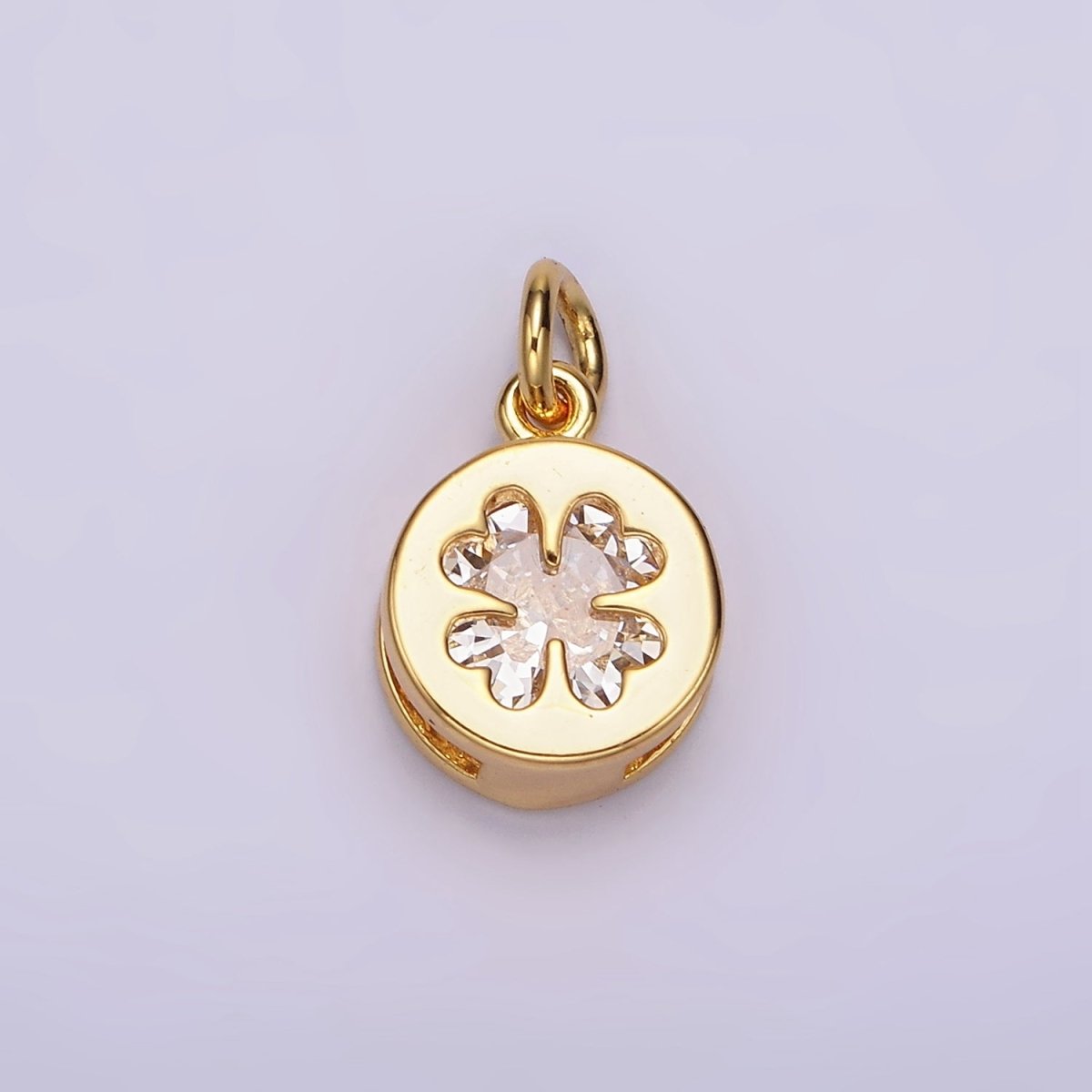 24K Gold Filled Clear CZ Quatrefoil Clover Round Mini Add-On Charm | AC873