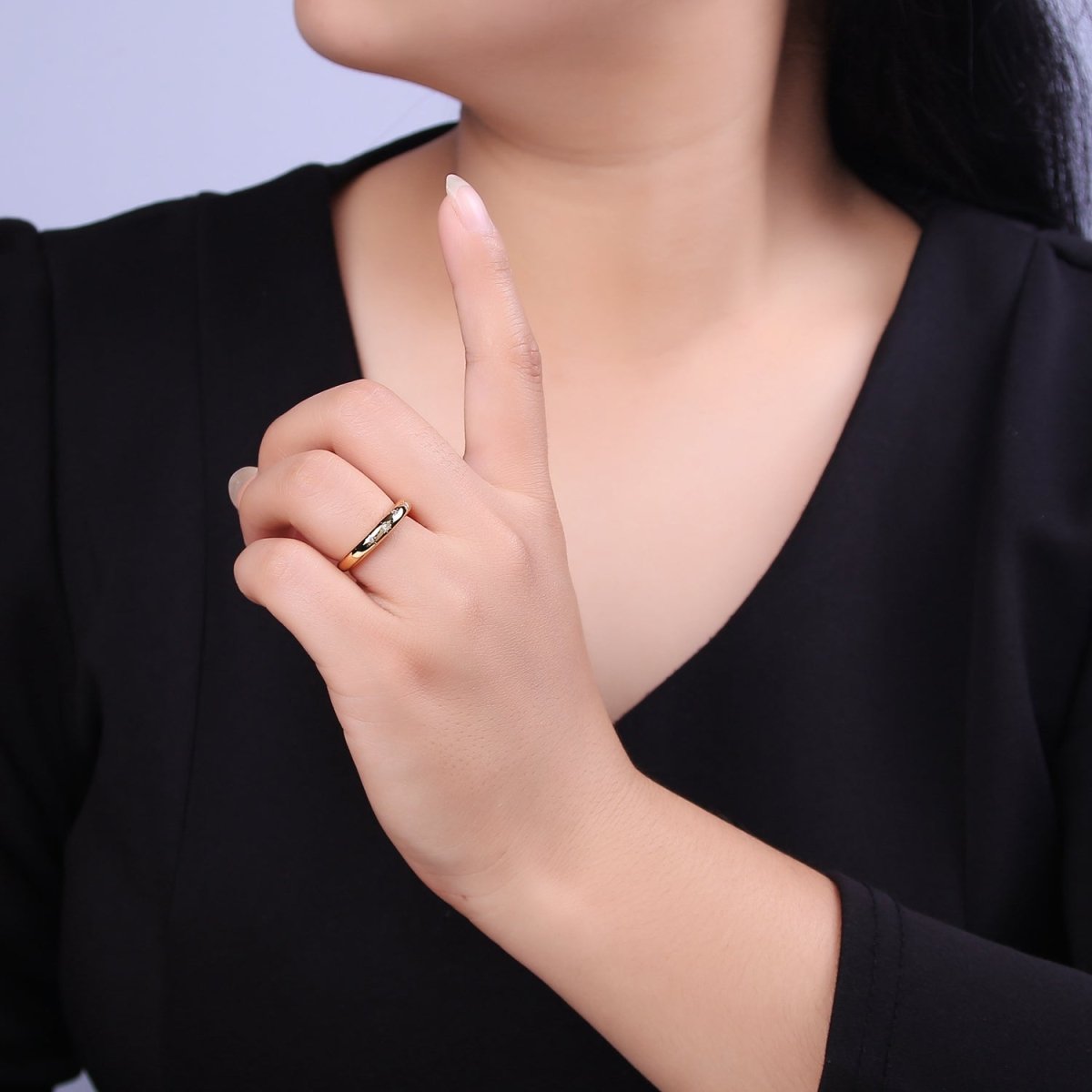 24K Gold Filled Minimalist Starburst Star Zirconia CZ Adjustable Band Ring U-303
