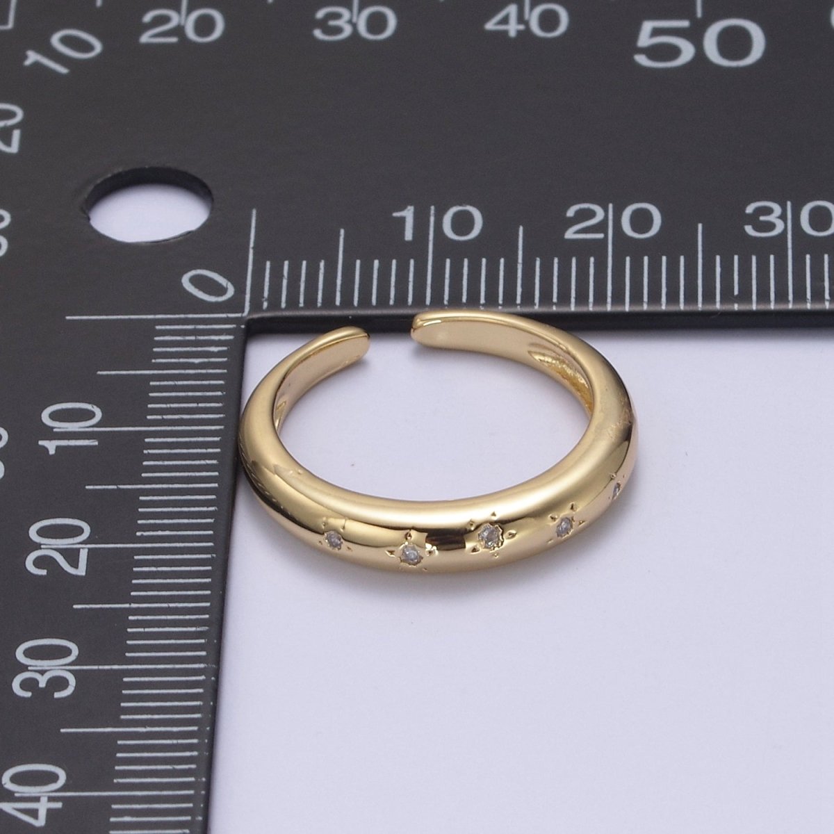 24K Gold Filled Minimalist Starburst Star Zirconia CZ Adjustable Band Ring U-303