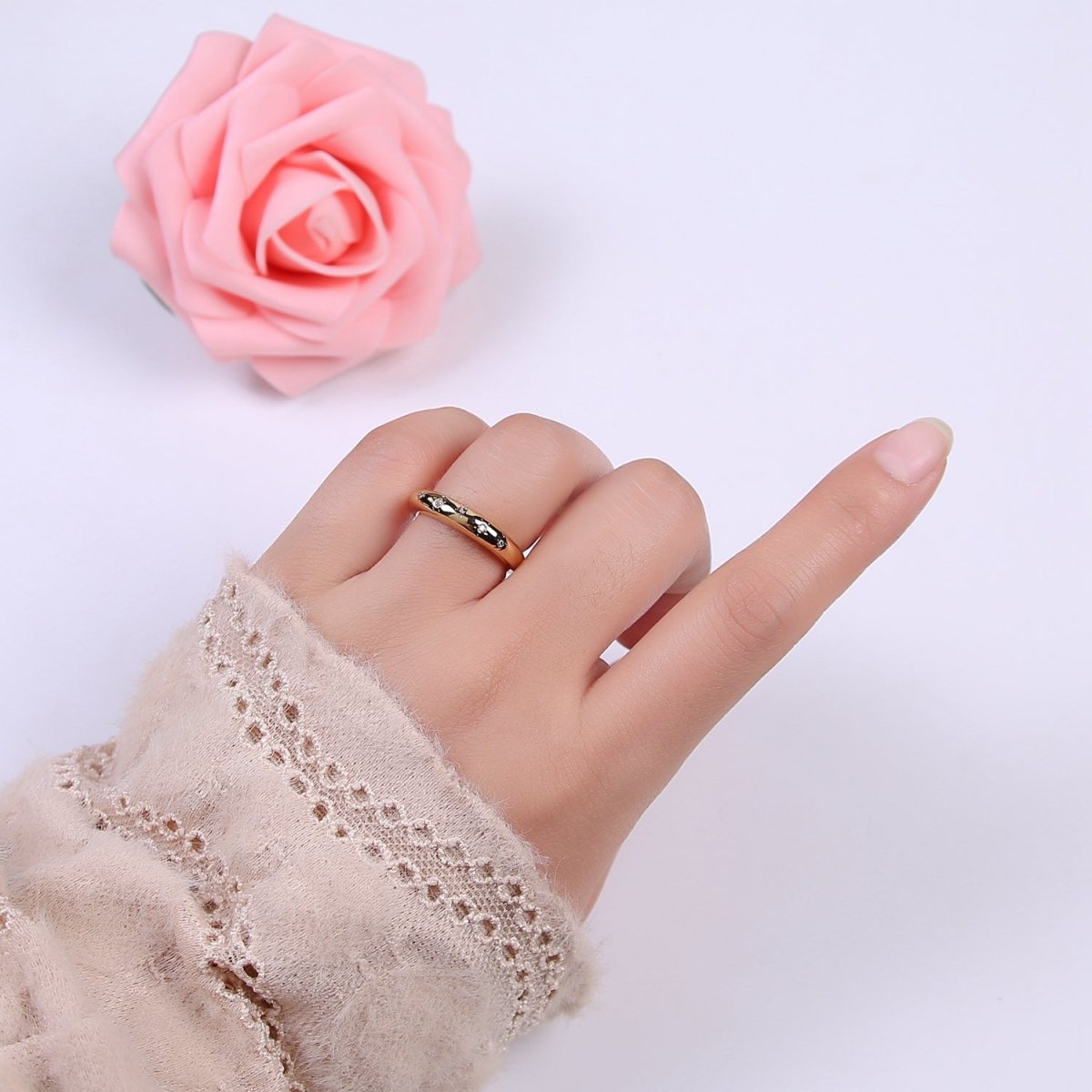 24K Gold Filled Minimalist Starburst Star Zirconia CZ Adjustable Band Ring U-303