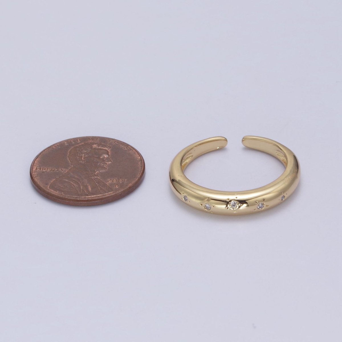 24K Gold Filled Minimalist Starburst Star Zirconia CZ Adjustable Band Ring U-303