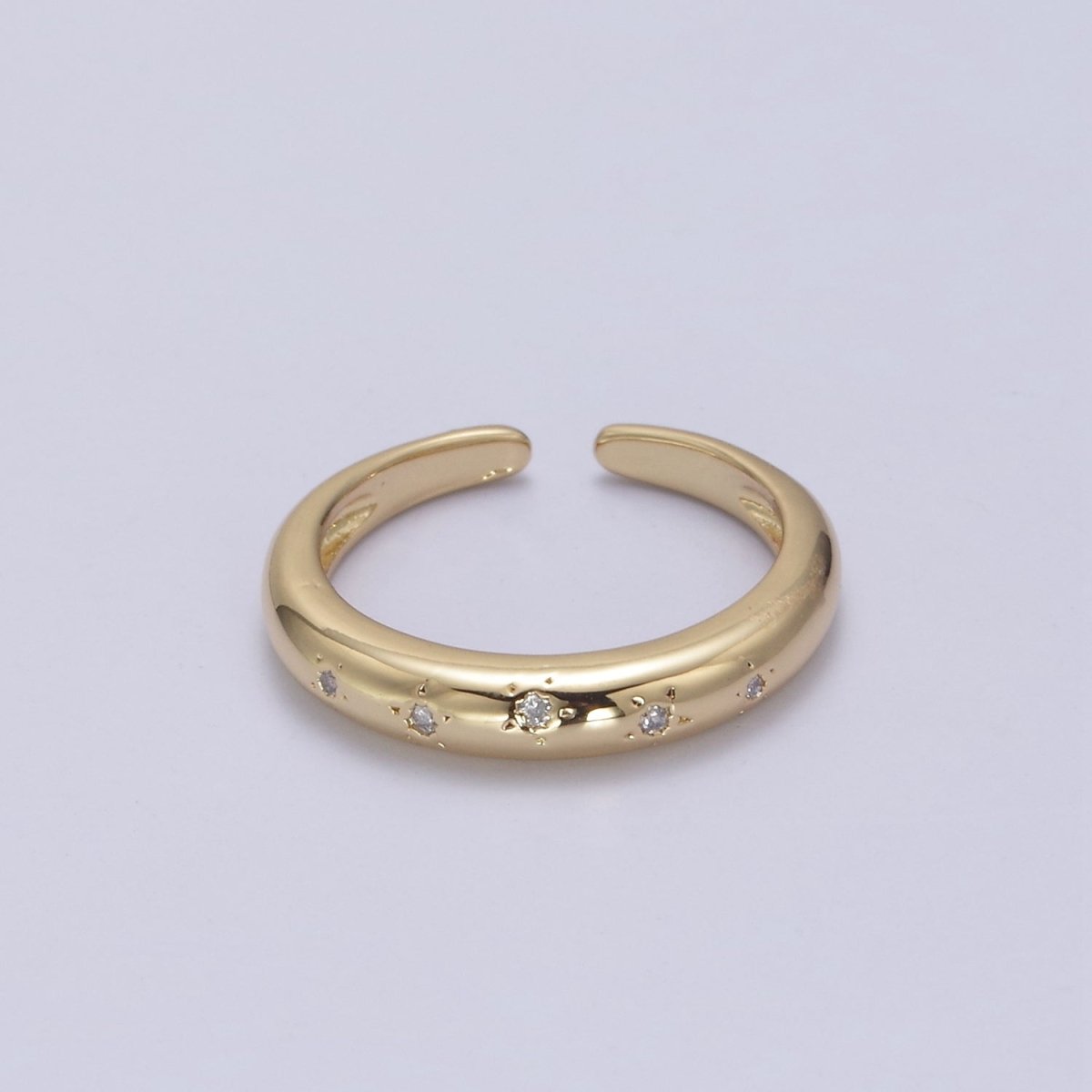 24K Gold Filled Minimalist Starburst Star Zirconia CZ Adjustable Band Ring U-303