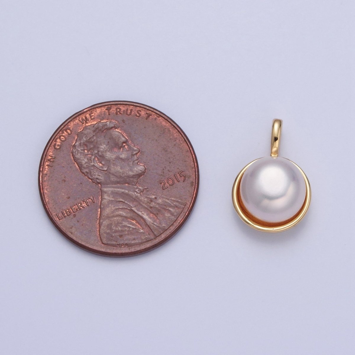 OS 24K Gold Filled Round Shell Pearl Pendant Charm For Necklace Making H-683