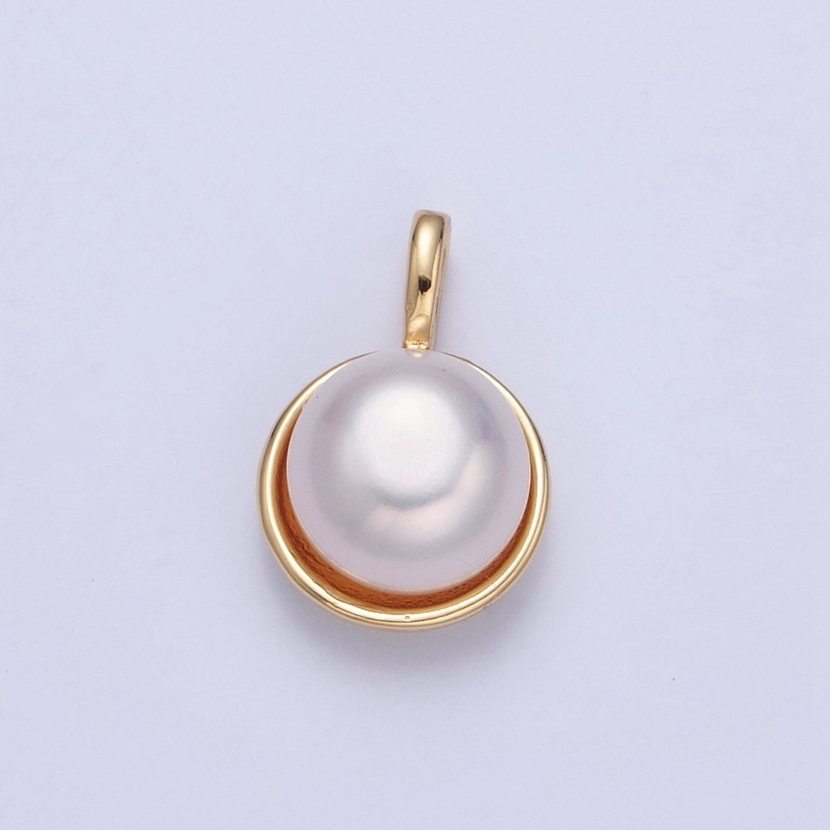 OS 24K Gold Filled Round Shell Pearl Pendant Charm For Necklace Making H-683