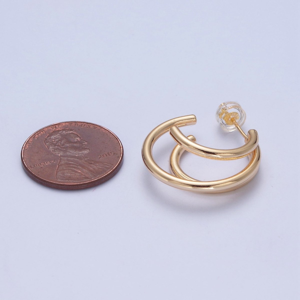 24K Gold Filled Triple Round Bar Gold Stud Earrings P-317