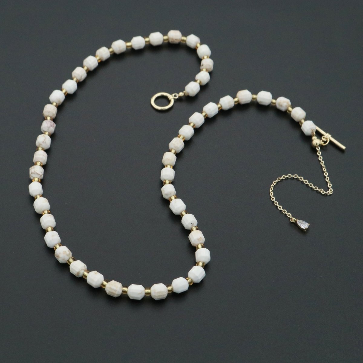 5.5mm White Howlite Natural Gemstone Bead 16.5 Inch Choker Necklace w. Toggle Clasps | WA-254 Clearance Pricing