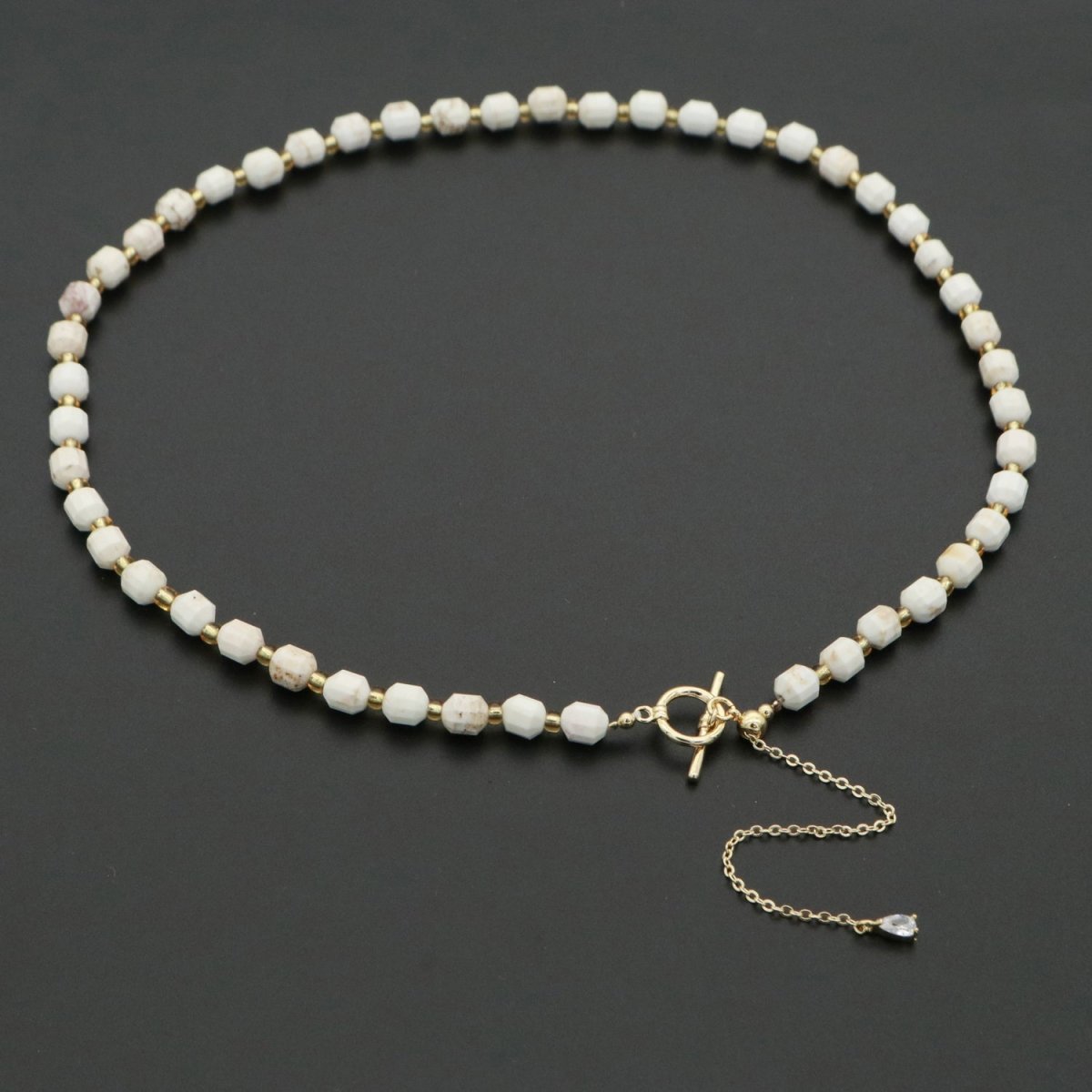 5.5mm White Howlite Natural Gemstone Bead 16.5 Inch Choker Necklace w. Toggle Clasps | WA-254 Clearance Pricing