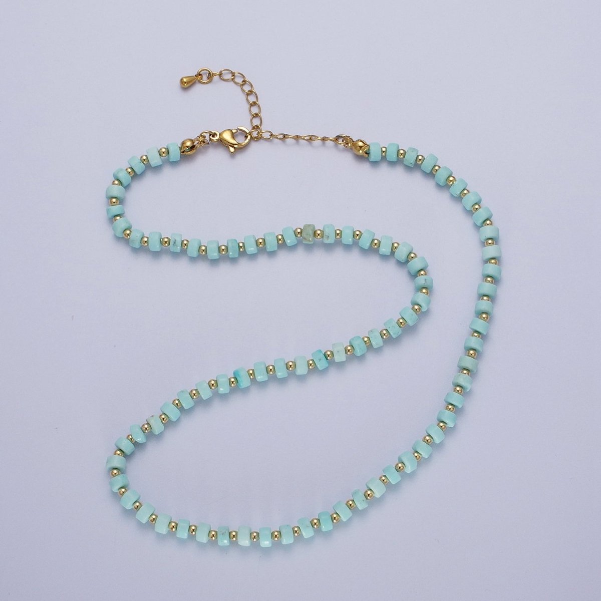Clearance Pricing BLOWOUT Gold Filled Blue Turquoise Rondelle Heishi Gemstone Gold Spacer Beads 16 Inch Choker Necklace | WA-1435