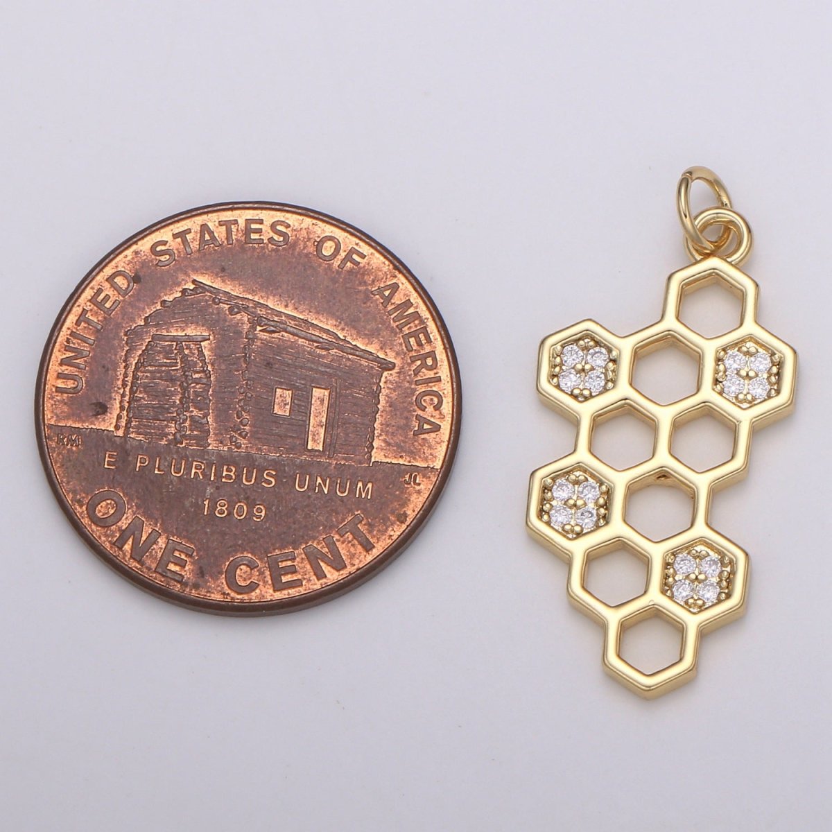 OS Dainty 18K Gold Filled Crystal Honeycomb Charm E-194