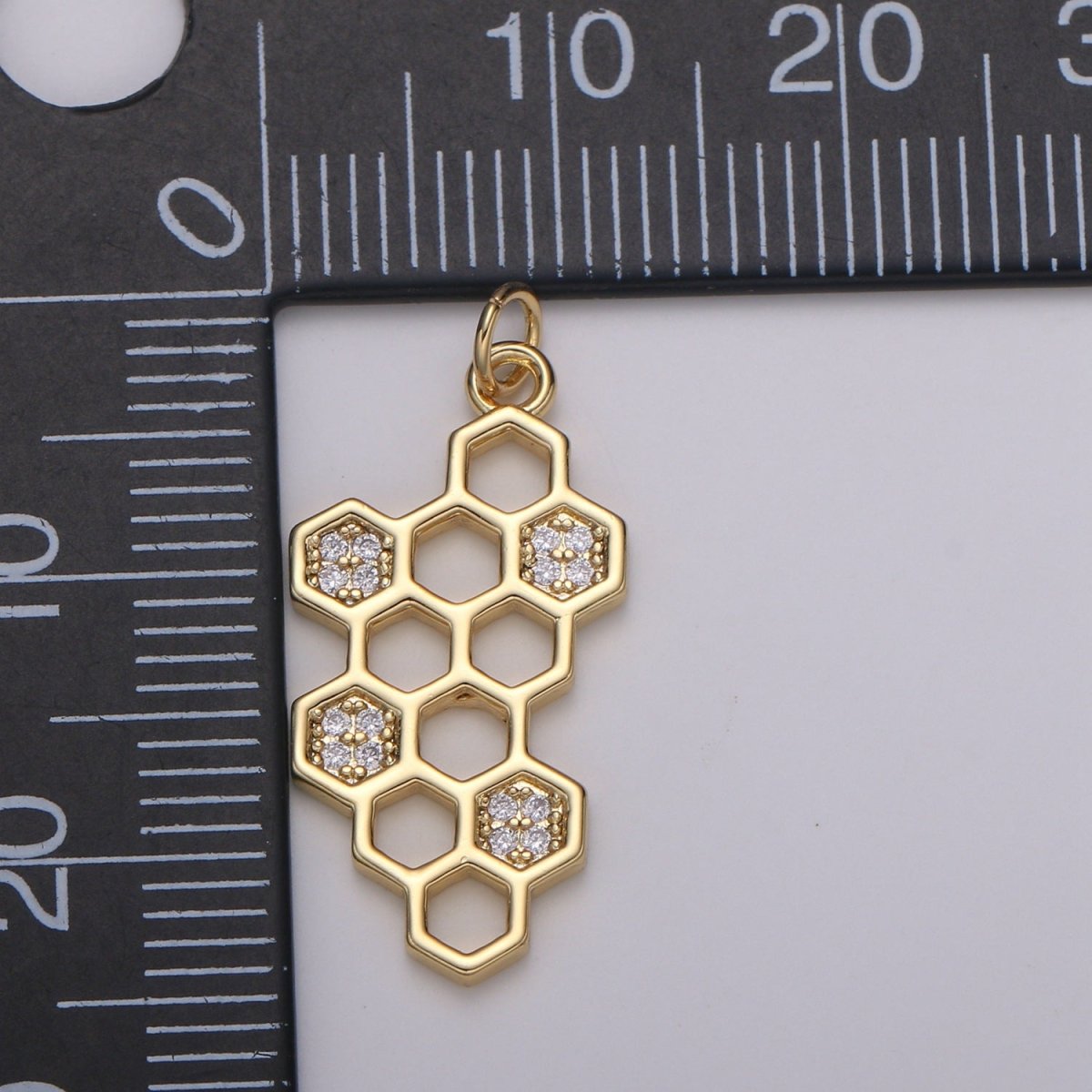 OS Dainty 18K Gold Filled Crystal Honeycomb Charm E-194