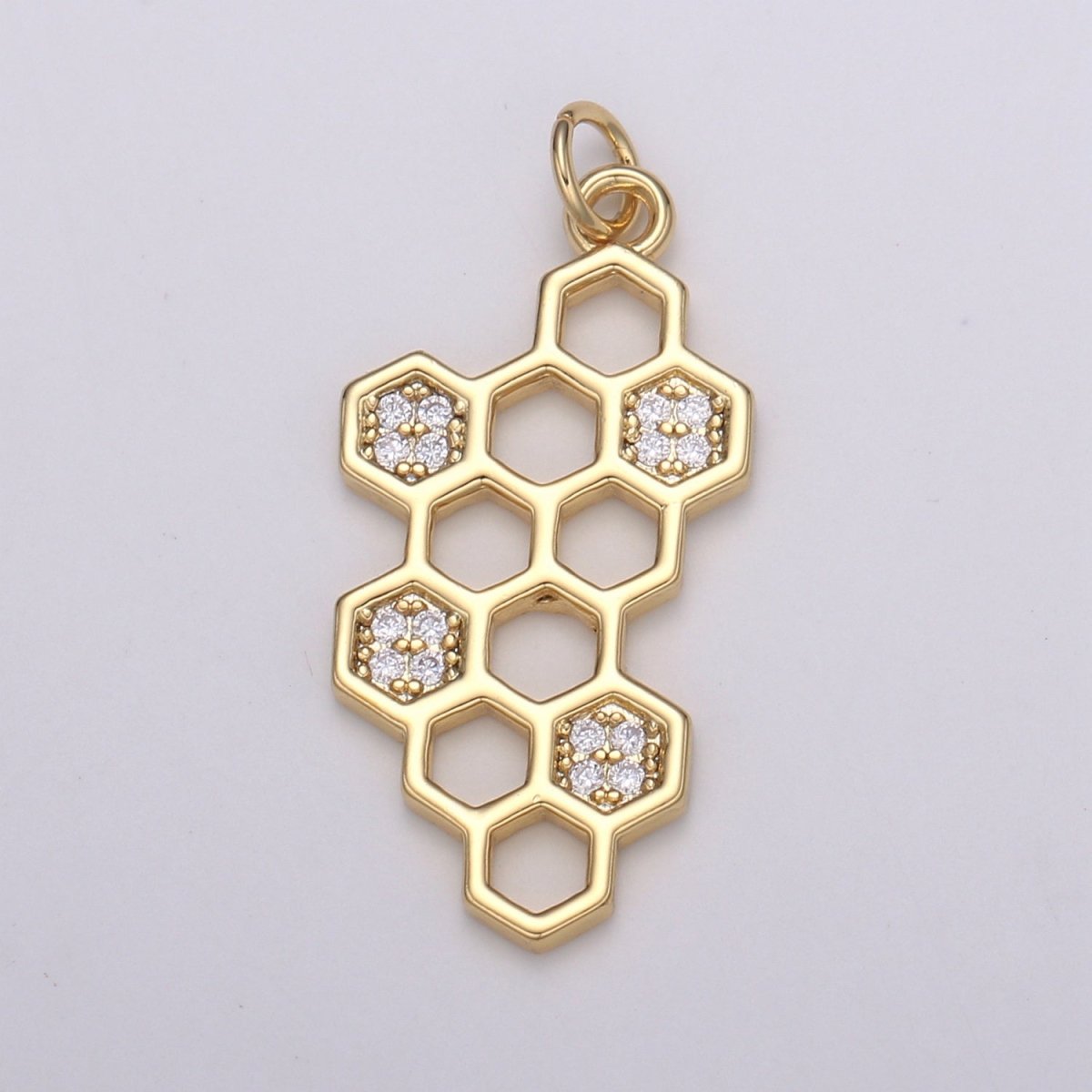 OS Dainty 18K Gold Filled Crystal Honeycomb Charm E-194