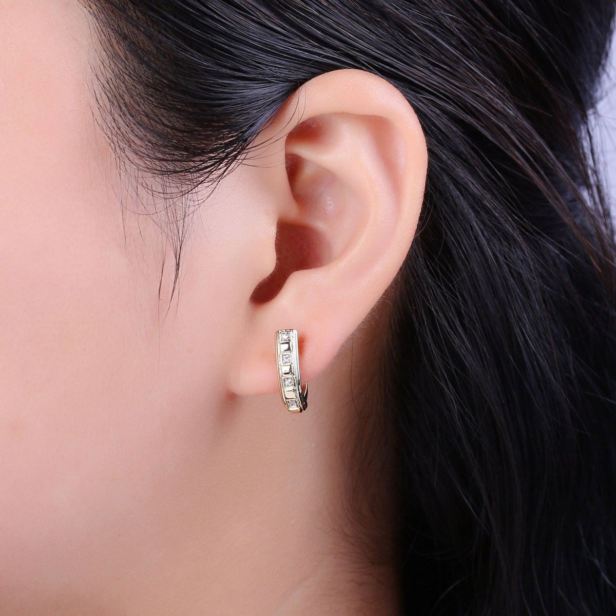 OS Dainty CZ Hoop Earrings Hypoallergenic 14K Gold Filled Huggie Hoop Earrings for Women T-206