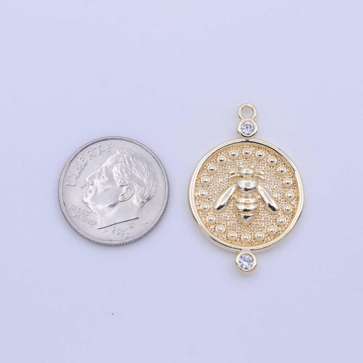 Gold Bumble Queen Bee Round Textured CZ Charm | C-772