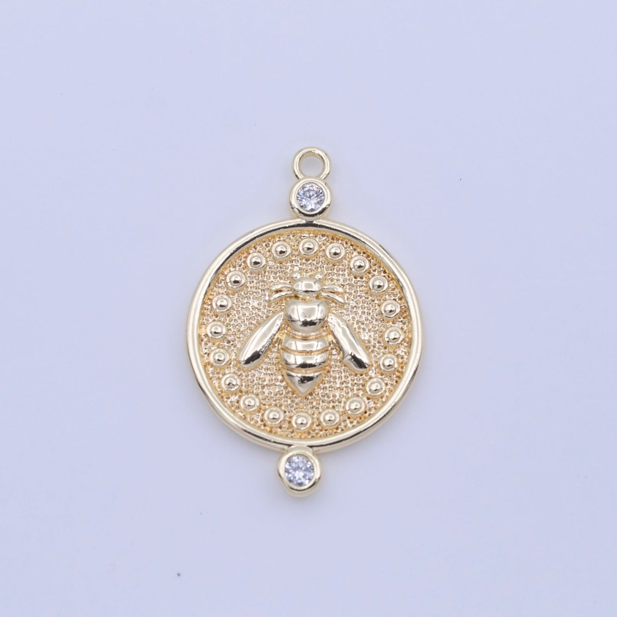 Gold Bumble Queen Bee Round Textured CZ Charm | C-772