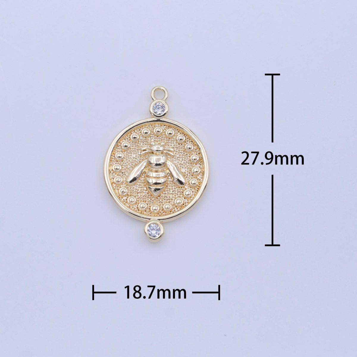 Gold Bumble Queen Bee Round Textured CZ Charm | C-772