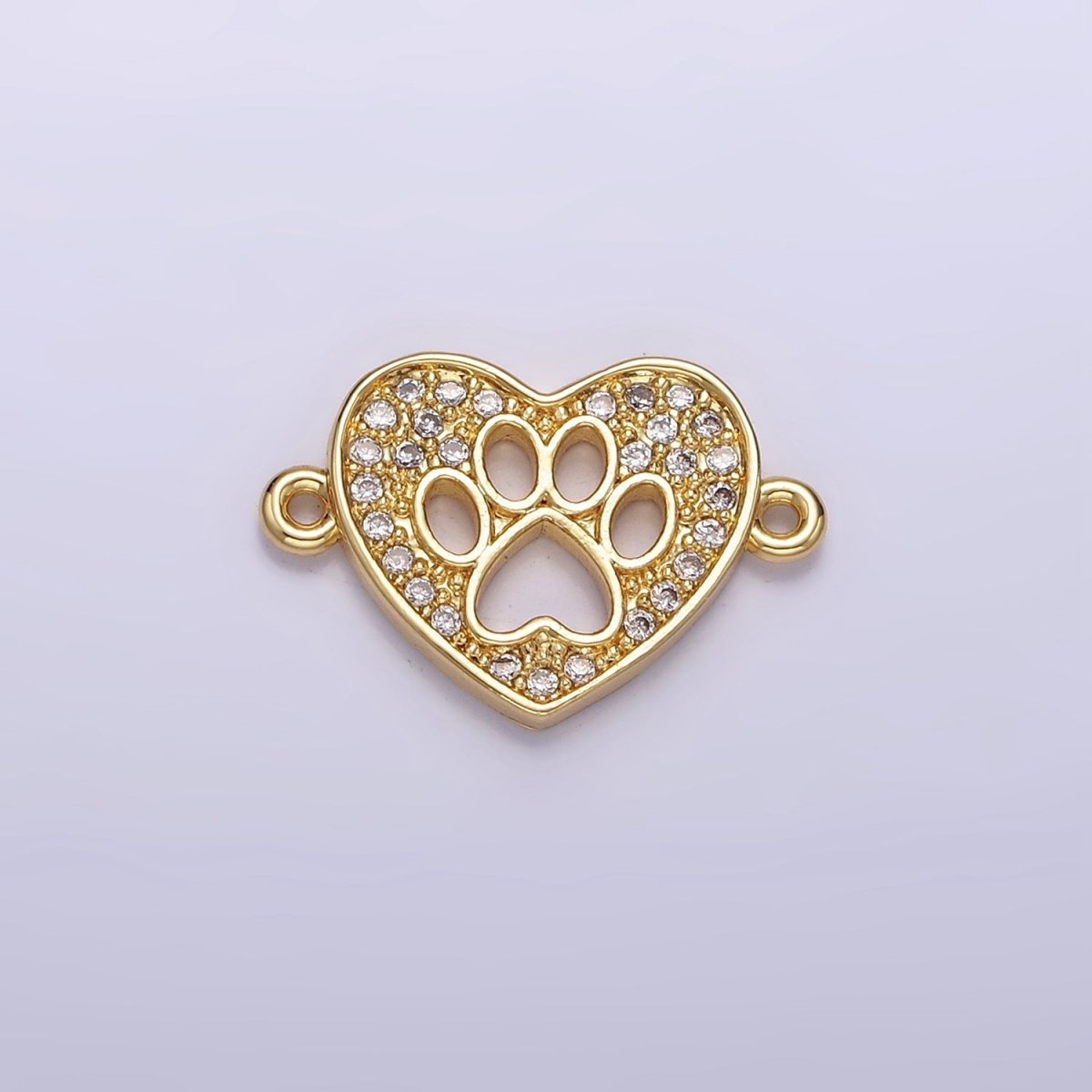 OS Gold Filled Open Pawprint Clear Micro Paved CZ 11mm Heart Connector G-716