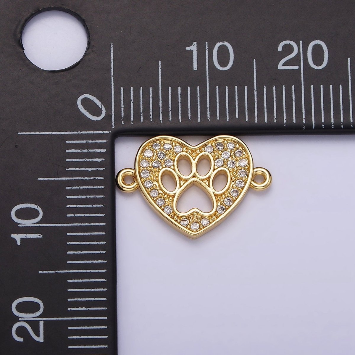 OS Gold Filled Open Pawprint Clear Micro Paved CZ 11mm Heart Connector G-716